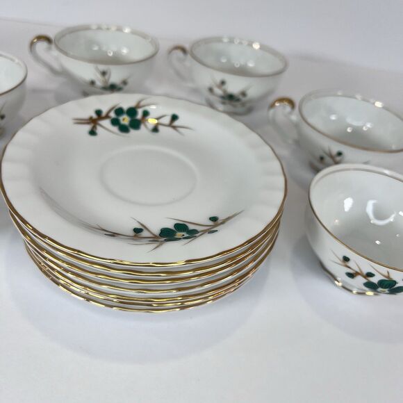 Antique Footed Teacup And Saucer Set Regal China‎ Occupied Japan Emerald Pattern - Picture 14 of 15